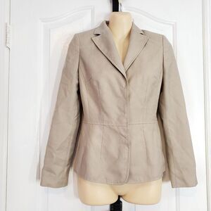 Vintage G2000 Women Blazer Jacket Beige Pinstripe Suit Career Coat 2000s Sz 3 XS
